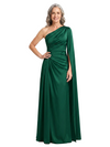 ChicSew One Shoulder Cape Sleeve Ruched Sheath Satin Long Mother Of The Groom Gowns Elegant Modern