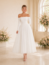 ChicSew Beautiful Strapless 3/4 Sleeves Crepe Tulle A-Line Tea-Length Wedding Dresses