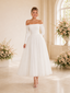 ChicSew Beautiful Strapless 3/4 Sleeves Crepe Tulle A-Line Tea-Length Wedding Dresses