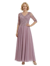 Elegant V-Neck Half Sleeves A-Line Chiffon Mother Of The Bride Dress