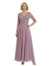 Elegant V-Neck Half Sleeves A-Line Chiffon Mother Of The Bride Dress