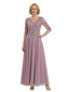 Elegant V-Neck Half Sleeves A-Line Chiffon Mother Of The Bride Dress