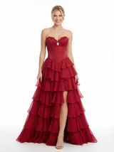 Modern Ruffle Chiffon Beaded Sweetheart Long Party Prom Dresses