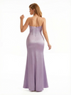Women's Sexy Strapless Boning Mermaid Ruched Satin Long Formal Dresses Side Slit