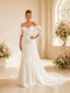 ChicSew Off The Shoulder V-Neck Satin Mermaid Floor-Length Wedding Dress With Train