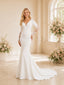 ChicSew Elegant V-Neck Long Sleeve Crepe Mermaid Foor-Length Wedding Dress With Train