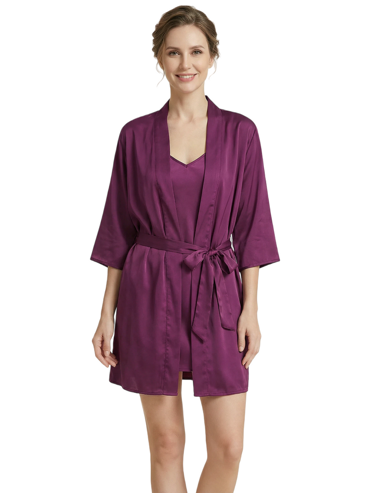 Women's 3/4 Sleeves Bride Bridesmaid Robes Silk Like Short Wedding Robes