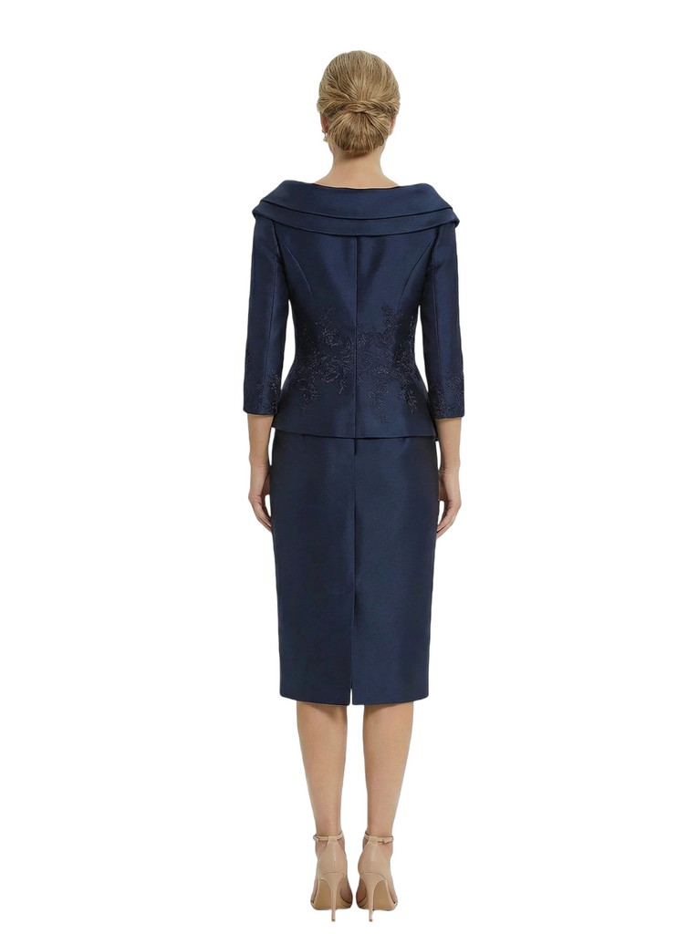 Chicsew V-Neck 3/4 Sleeve Midi Length Lace Satin Classy Mother of the Bride Dresses