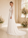 ChicSew Elegant Chiffon A-Line Lace Applique V-Neck Long Sleeves Maxi Wedding Dress