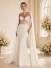 ChicSew Plunging High Neck Boning Chiffon Glitter Tulle Mermaid Wedding Dress With Beaded