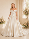 ChicSew Classy Elegant Off The Shoulder Satin A-Line Maxi Long Wedding Dress With Flower
