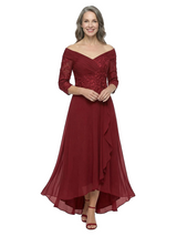 ChicSew Off Shoulder Chiffon Lace Mother Of The Groom Dresses High-Low Ruffle Formal Gowns