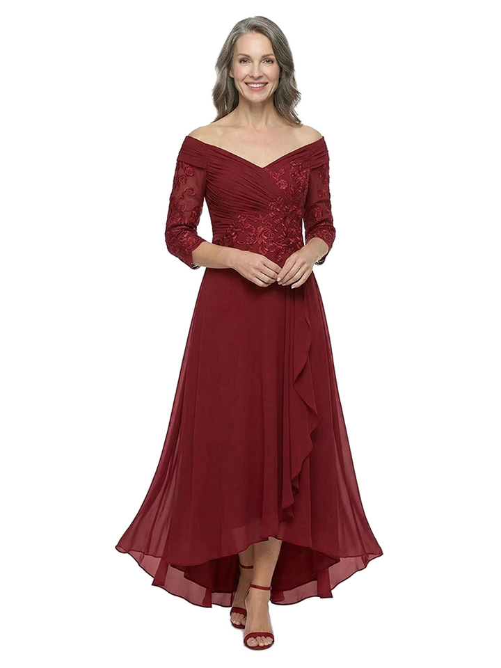 ChicSew Off Shoulder Chiffon Lace Mother Of The Groom Dresses High-Low Ruffle Formal Gowns
