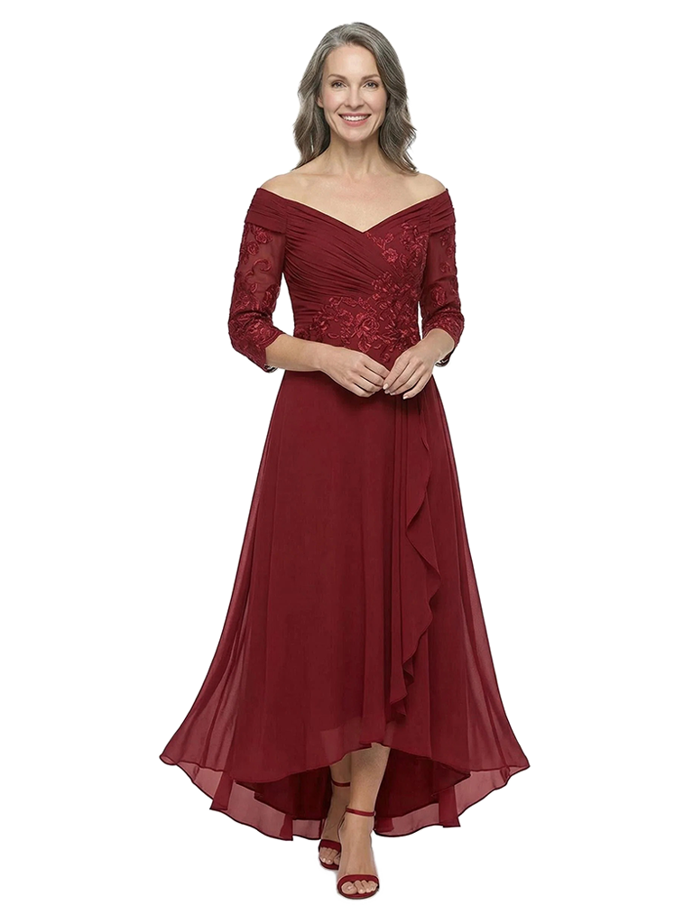 ChicSew Off Shoulder Chiffon Lace Mother Of The Groom Dresses High-Low Ruffle Formal Gowns