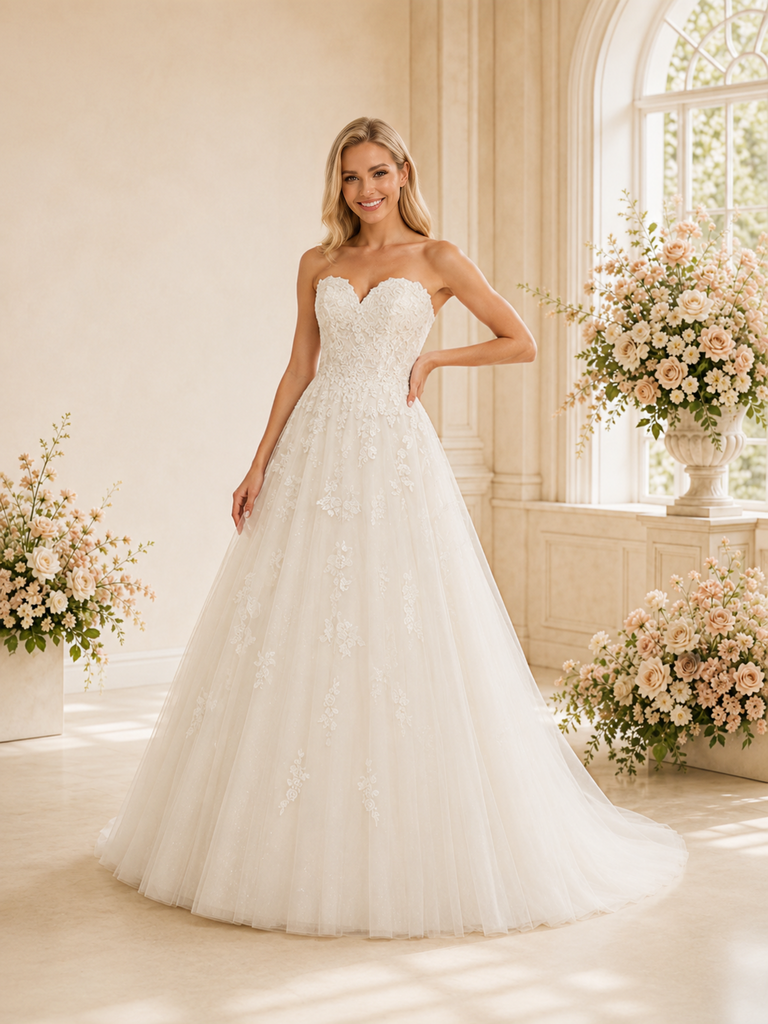 ChicSew Beautiful A-Line Sweetheart Lace Tulle Sleeveless Maxi Long Wedding Dresses