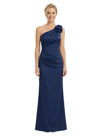 Chicsew Mother of The Bride Dresses One Shoulder Sleeveless Satin Bow Knot Maxi Gown Classy Formal Wedding Dress