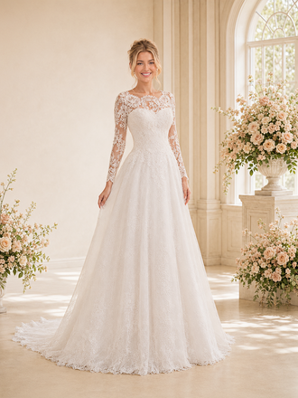ChicSew Elegant Illusion Long Sleeves Lace A-Line Floor-Length Wedding Dresses Online