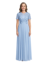 ChicSew Timeless Jewel Chiffon A-Line Lace Applique Mother of the Bride Gowns With Short Cap Sleeves