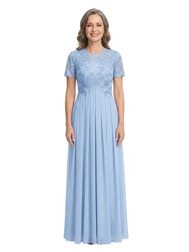 ChicSew Timeless Jewel Chiffon A-Line Lace Applique Mother of the Bride Gowns With Short Cap Sleeves
