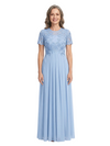 ChicSew Timeless Jewel Chiffon A-Line Lace Applique Mother of the Bride Gowns With Short Cap Sleeves