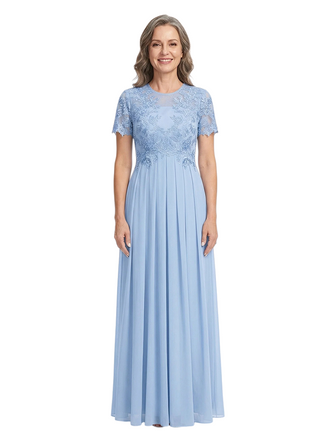 ChicSew Timeless Jewel Chiffon A-Line Lace Applique Mother of the Bride Gowns With Short Cap Sleeves