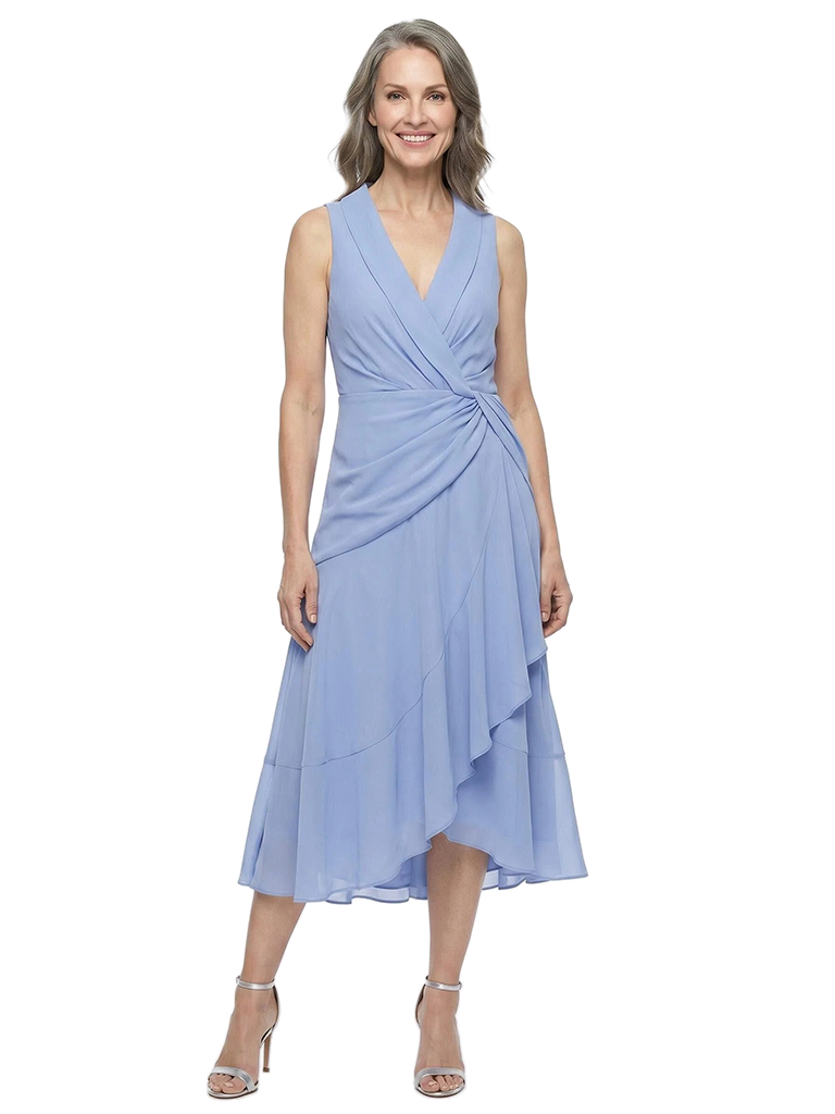 ChicSew Sleeveless V-Neck Chiffon Ruched A-Line Dress For Mother Of The Bride With Unique Ruffles