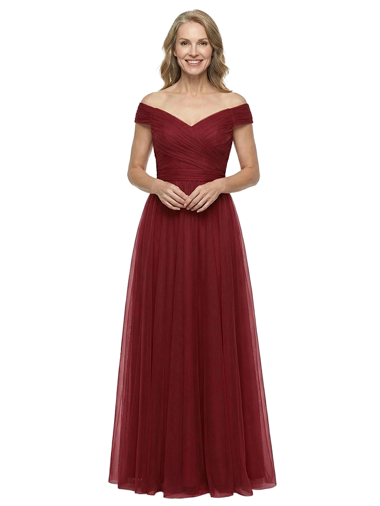 ChicSew Classy Off The Shoulder Ruched Tulle A-Line Mother Of The Bride Gowns Full Length