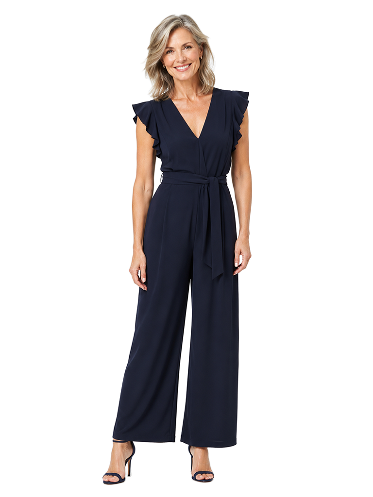 ChicSew Modern V-Neck Flutter Sleeves Chiffon Mother Of The Bride Jumpsuit