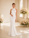 ChicSew Sexy High Neck Sleeveless Satin Mermaid Long Wedding Dresses