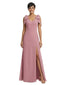 Pretty V-Neck Chiffon Maxi Evening Gown with Bow ShoulderMother of The Bride Dress Slit