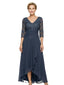 Beautiful Lace V-Neck High-Low Mother Of The Bride Dress With Sleeves