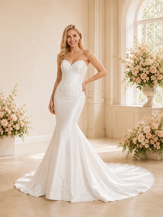 ChicSew Delicate Sweetheart Satin Mermaid Maxi Long Wedding Dresses With Applique