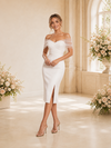 ChicSew Fancy Off The Shoulder Ruching Sheath Tulle Crepe Tea-Length Wedding Dress