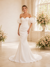 ChicSew Classy Mermaid Sweetheart Off The Shoulder Satin Ruched Long Wedding Dress With 3D Floral Applique