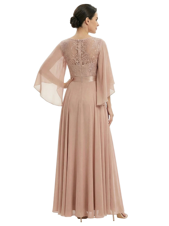 Elegant V-Neck Lace Chiffon A-Line Bow Knot Mother of The Bride Dresses