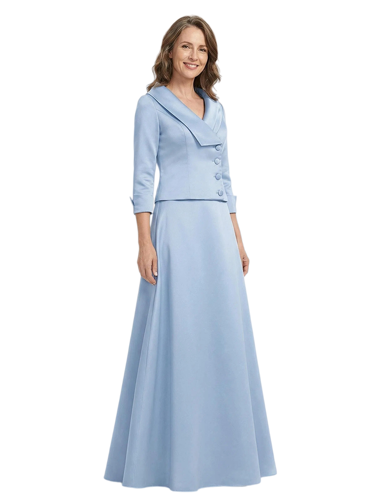 ChicSew V-Neck 3/4 Sleeve Satin A-Line Floor-Length Elegant Mother of the Bride Dresses