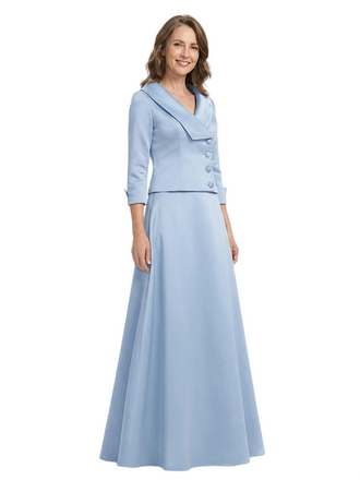 ChicSew V-Neck 3/4 Sleeve Satin A-Line Floor-Length Elegant Mother of the Bride Dresses