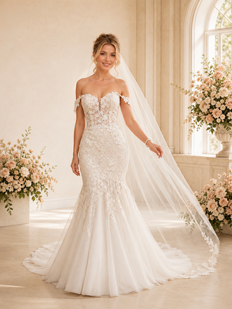 ChicSew Romantic Off Shoulder Mermaid Lace Tulle Floor-Length Wedding Dresses With Train