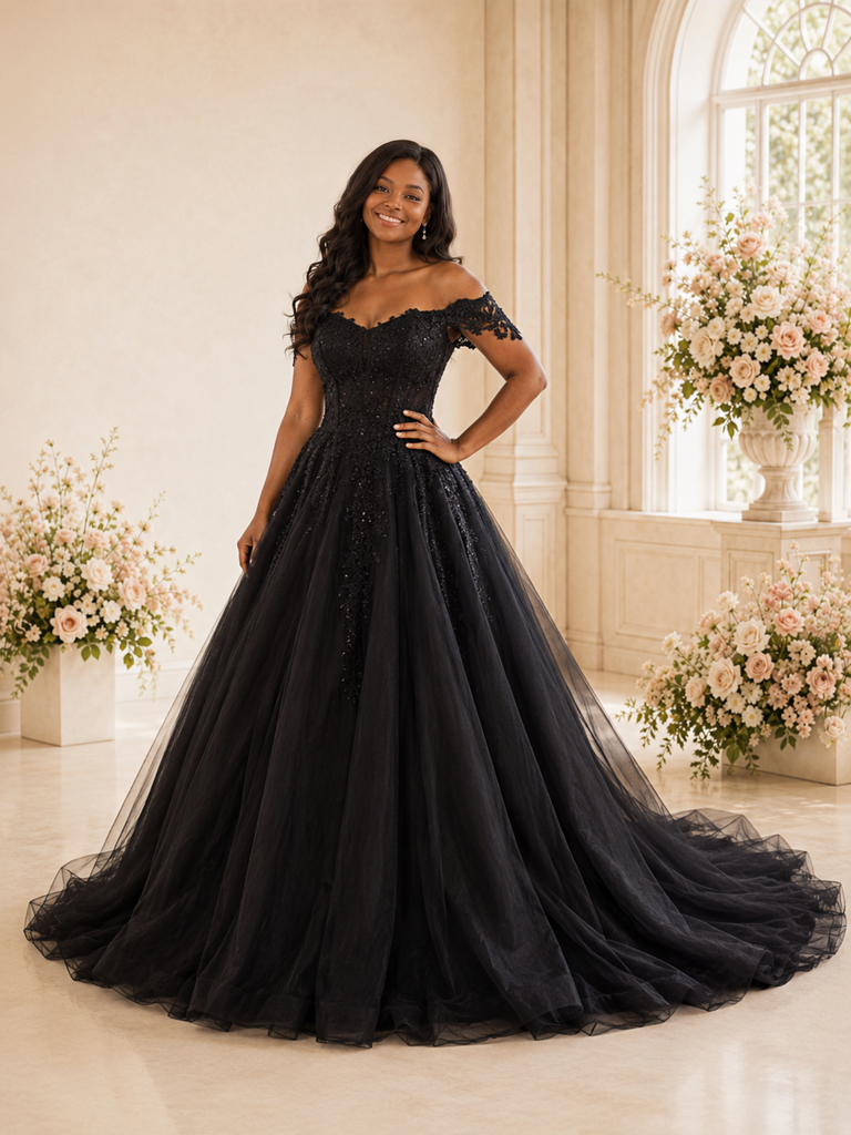 ChicSew Elegant Off The Shoulder Tulle A-Line Maxi Wedding Dress With Lace Applique