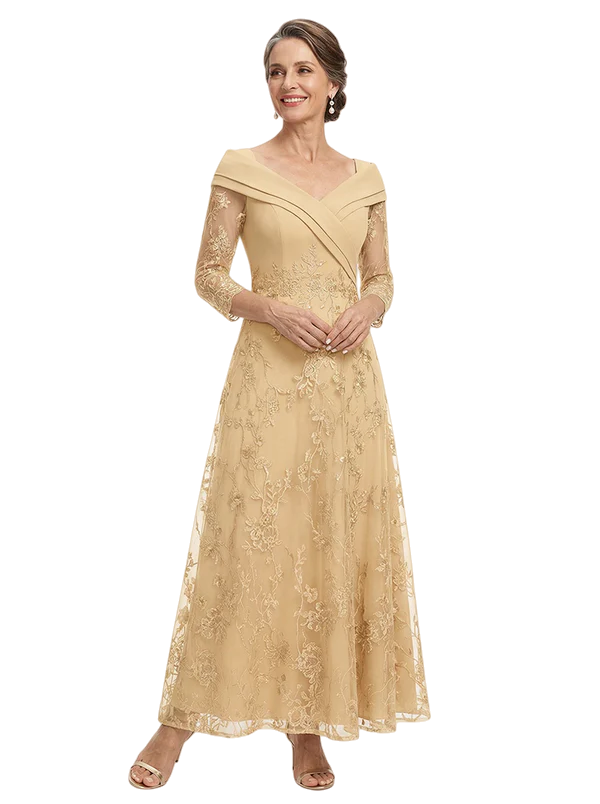 ChicSew Fancy Chiffon A-Line Lace Long Sleeves Mother Of The Groom Gown In Floor-Length