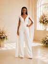 ChicSew Modern V-Neck Crepe Floor-Length Wedding Jumpsuit With Cape Sleeves