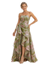 Chicsew Elegant Floral Strapless Ruched A-Line Long Mother of The Bride Dresses