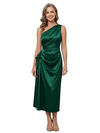 ChicSew Elegant One Shoulder Satin Mother Of The Bride Dress Pleated Bodice Draped Sheath Fit