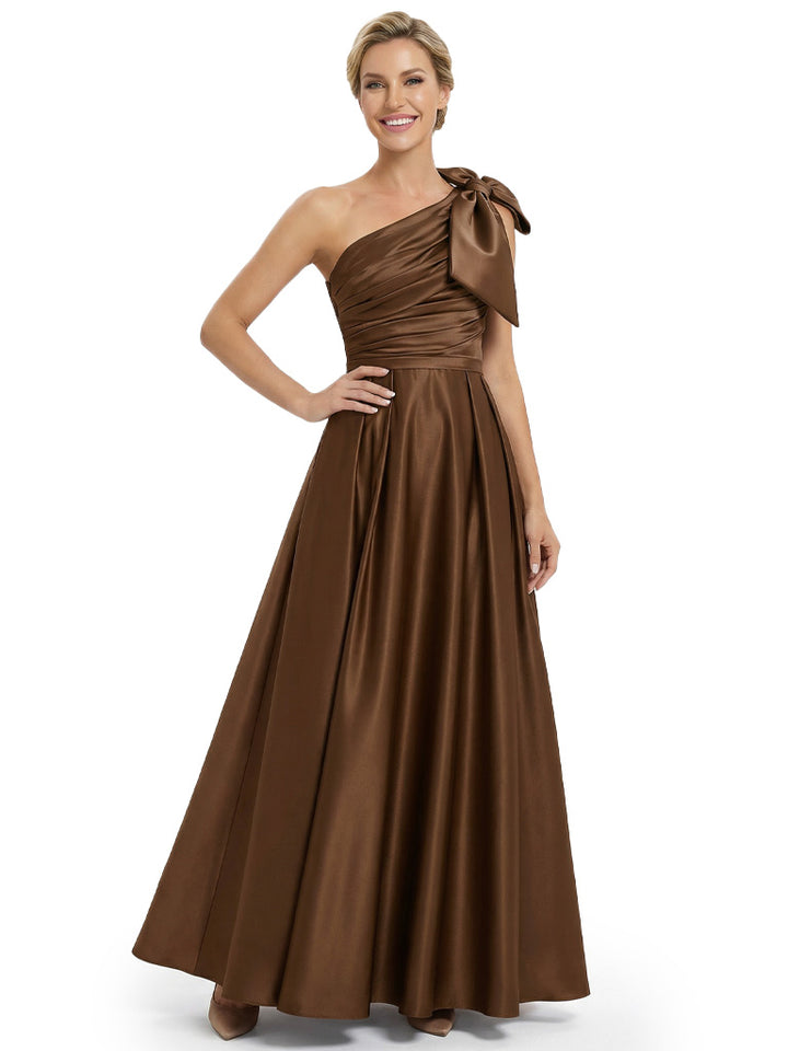 Modern One Shoulder Satin Bow Knot A-Line Mother Of The Bride Dresses