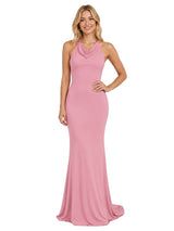 ChicSew Halter Sleeveless Open Back Jersey Mermaid Floor-Length Bridesmaid Dress For Wedding