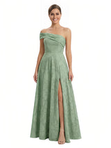 Elegant One Shoulder Floral Burnout Chiffon A-Line Formal Evening Dresses Side Slit