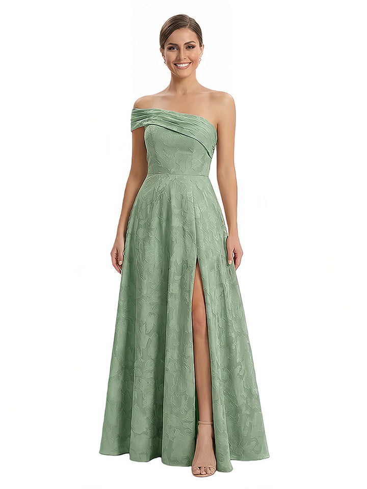 Elegant One Shoulder Floral Burnout Chiffon A-Line Formal Evening Dresses Side Slit
