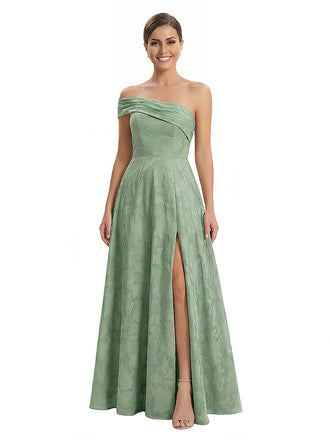 Elegant One Shoulder Floral Burnout Chiffon A-Line Formal Evening Dresses Side Slit