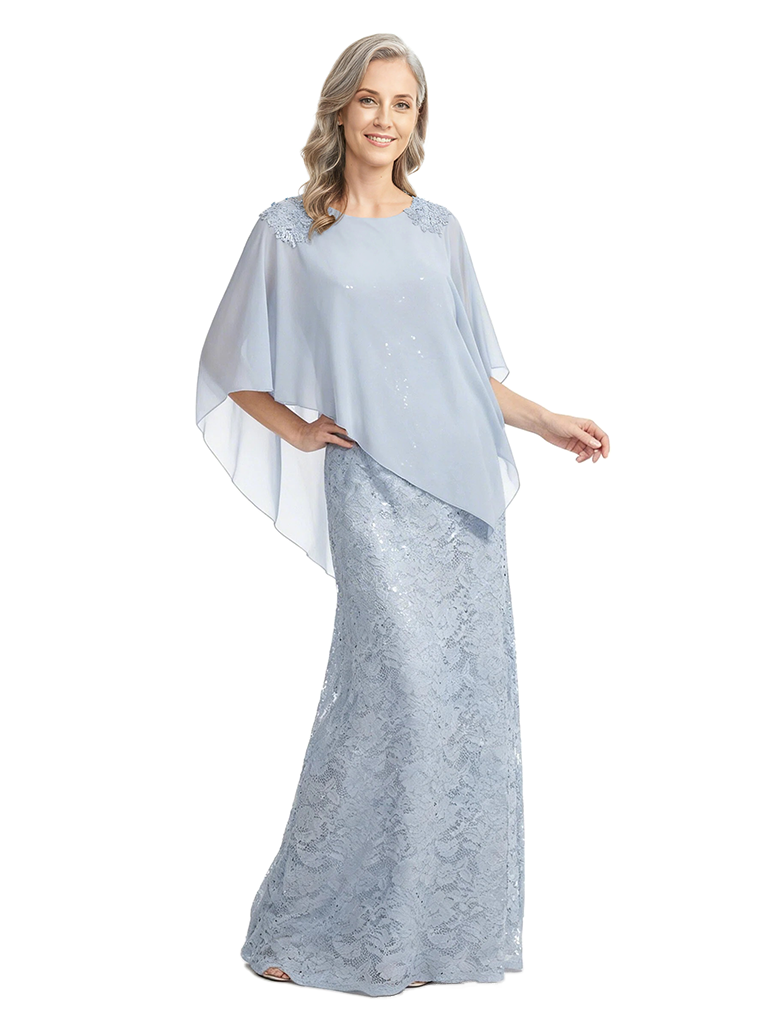 ChicSew Elegant Mother Of The Bride Dress With Lace A-Line Long Chiffon Capelet