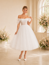 ChicSew Elegant A-Line Boning Lace Tulle Off The Shoulder Midi Wedding Dresses
